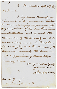 Letter from Joseph Henry asking for the Academy's opinion on the proposed plan f...
