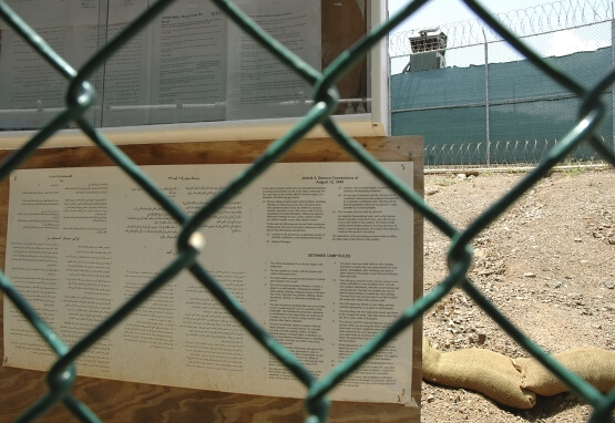 A bulletin board posting of the Geneva Convention at Guantanamo Bay