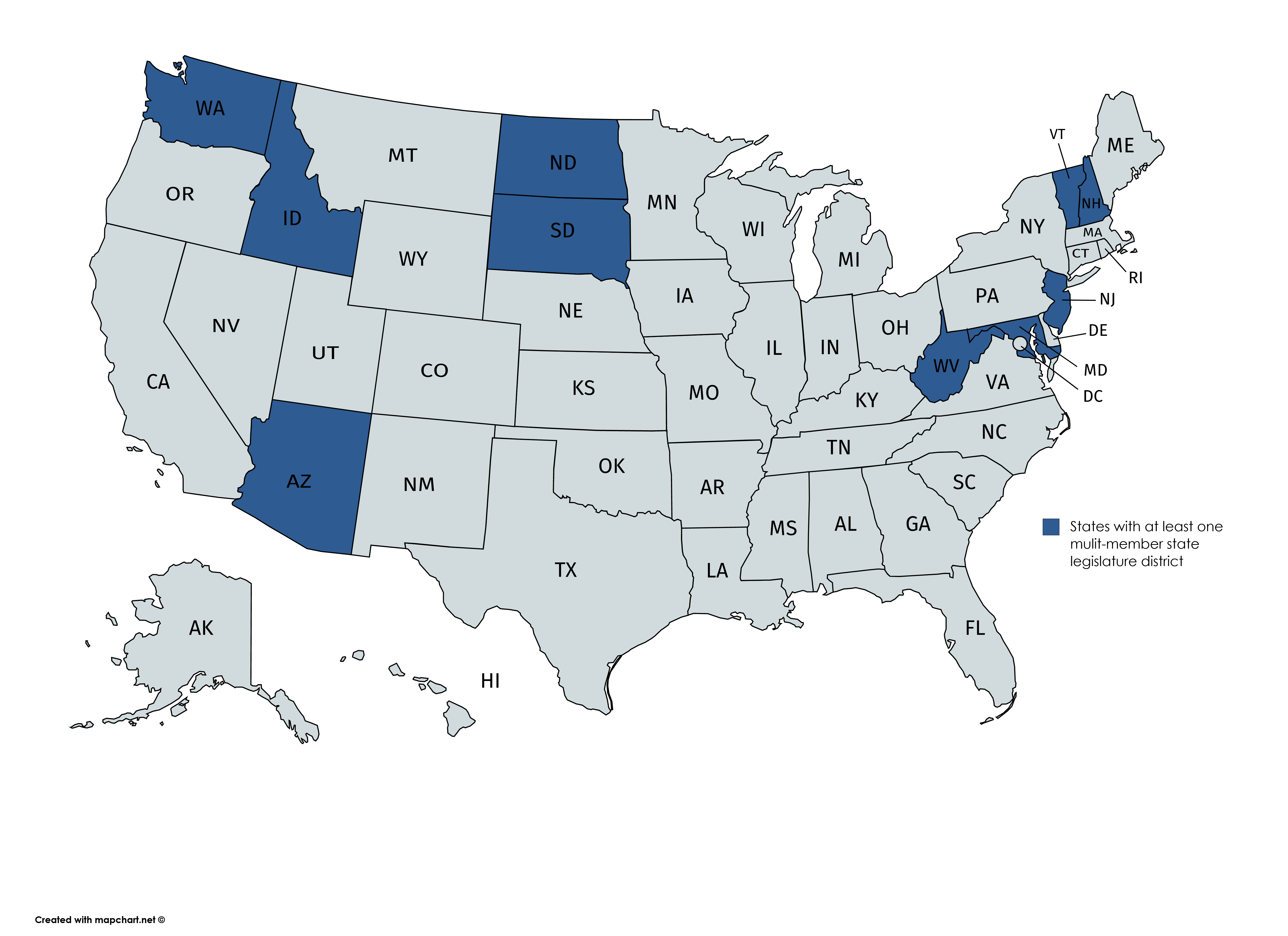 State legislative chambers using multi-member districts