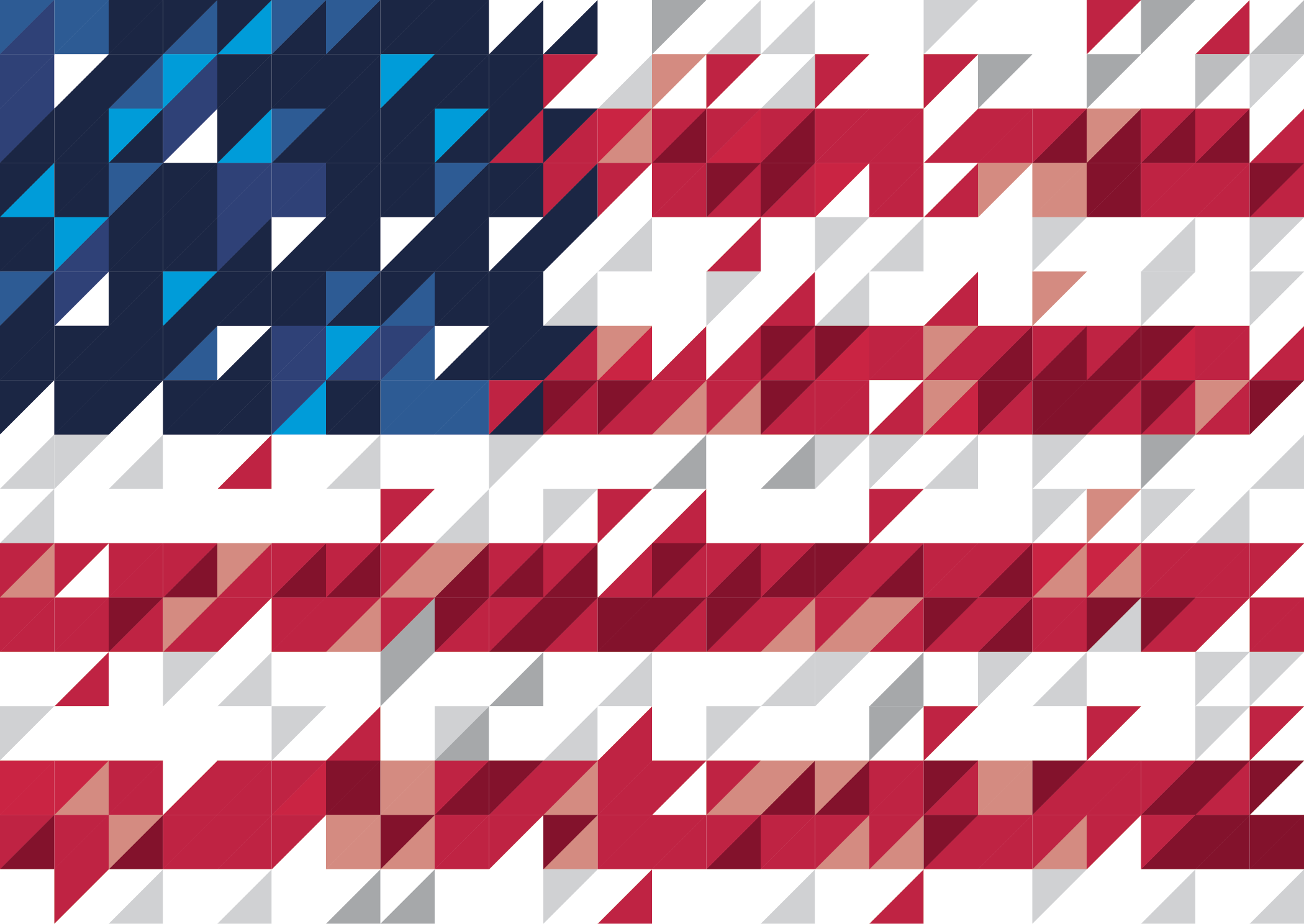 A rendering of the American flag comprised of red, white, and blue triangles.