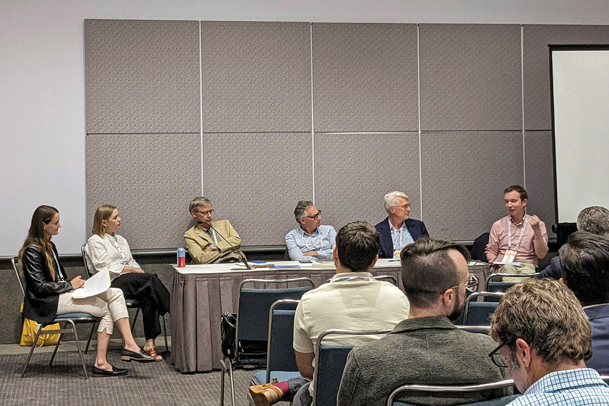 A view from the aisle of the panelists addressing the audience at an event to promote The Fragile Balance of Terror: Can Nuclear Deterrence Hold for the Next Decade?