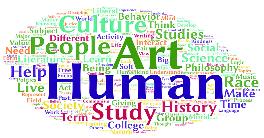 Word cloud showing responses to open question about the definition of "humanities."