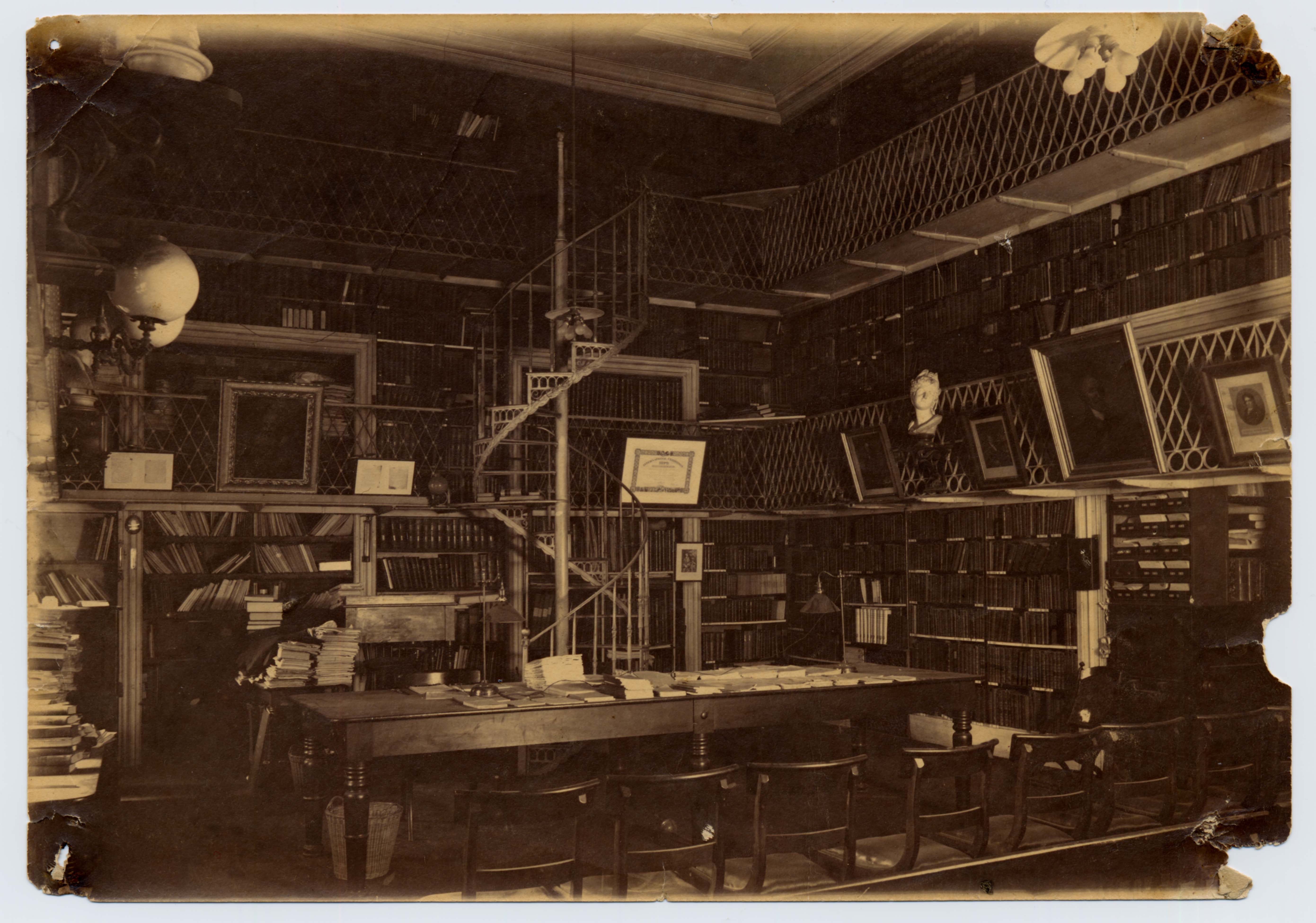 Print of the Hall of the Academy in the Boston Athenaeum, 1890. Photographer now unknown.