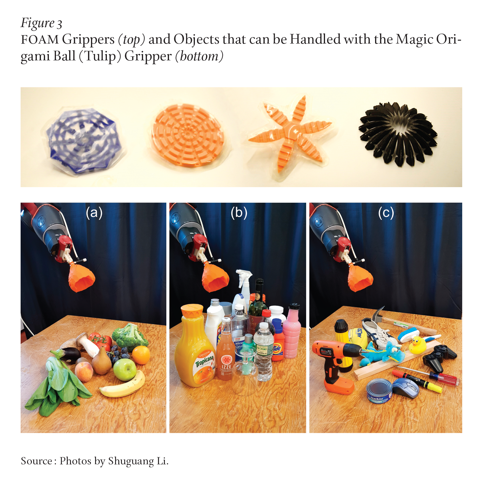 FOAM Grippers and Objects that can be Handled with the Magic Origami Ball (Tulip) Gripper