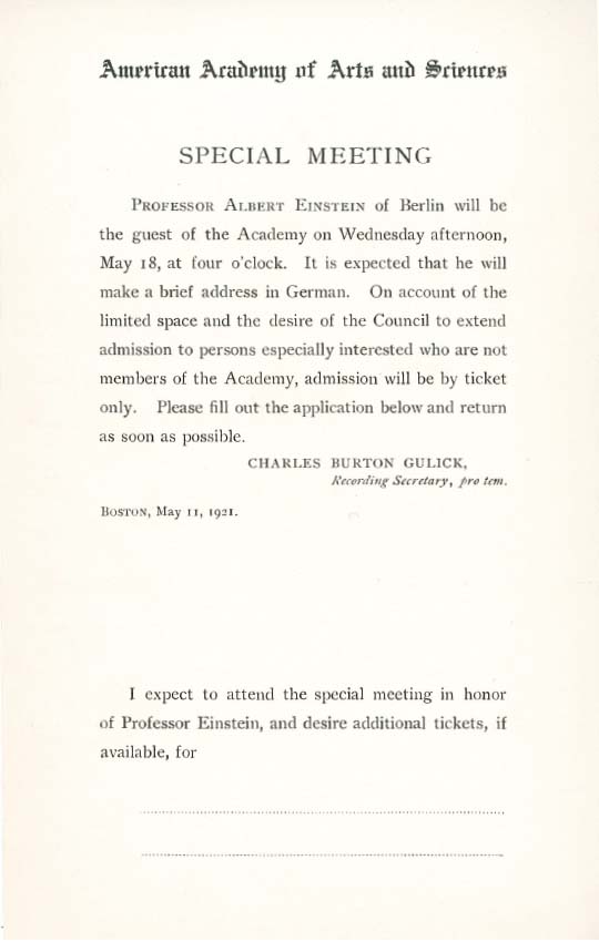 Special Meeting Notice Regarding Albert Einstein