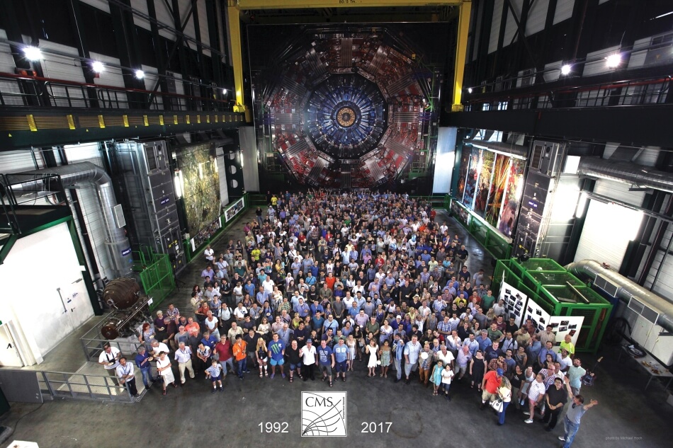 Scientists gathered at CERN to celebrate twenty-five years of collaboration on the CMS detector. The CMS Collaboration has members from more than forty countries. © 2017 by the European Organization for Nuclear Research, for the benefit of the CMS Collaboration.