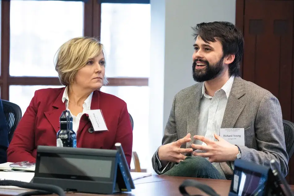 Angela Cutbill (left; from Calabasas, CA) and Richard Young (right; from Lexington, KY) participate in the “Convening on the Practice of Democratic Citizenship.”