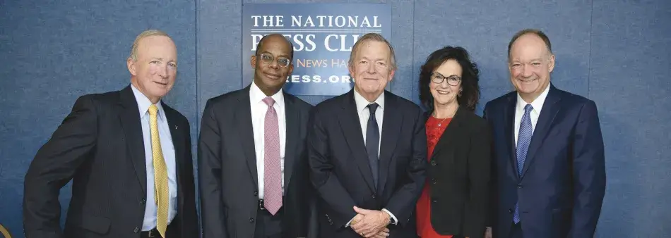 Mitchell Daniels, Roger Ferguson, Jr., Michael McPherson, Deborah Ball, and John DeGioia Mitchell Daniels, Roger Ferguson, Jr., Michael McPherson, Deborah Ball, and John DeGioia