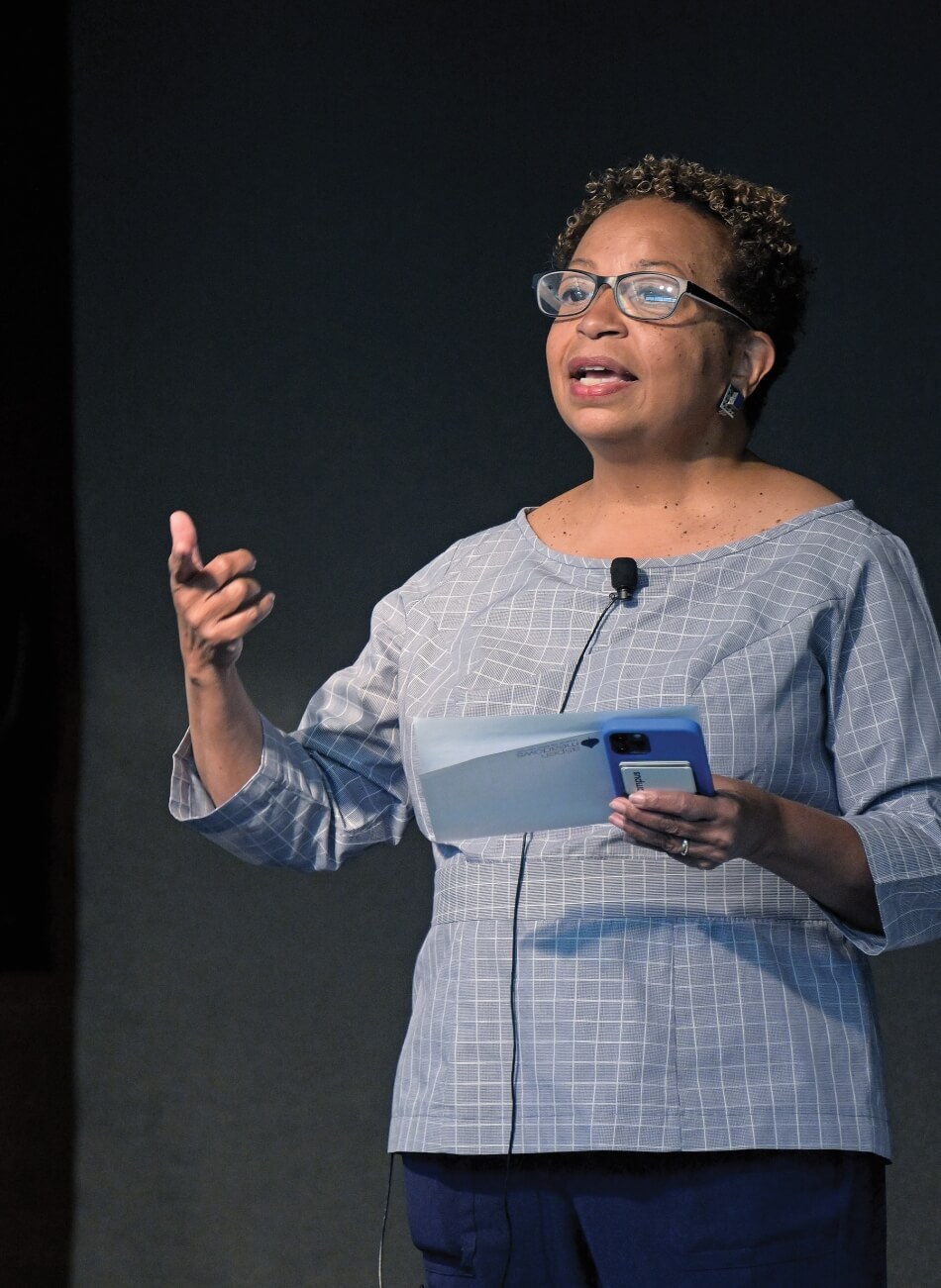 Joanne Berger-Sweeney (Trinity College) facilitates a conversation on Higher Education: Marrying the Needs of Students and the Workforce. 