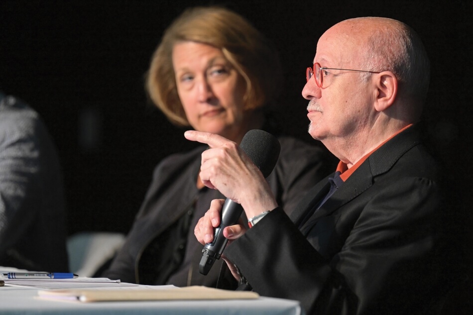 Ruth Watkins (Strada Education Network) and Eduardo Padrón (Miami Dade College) in a panel discussion on Higher Education: Marrying the Needs of Students and the Workforce. 