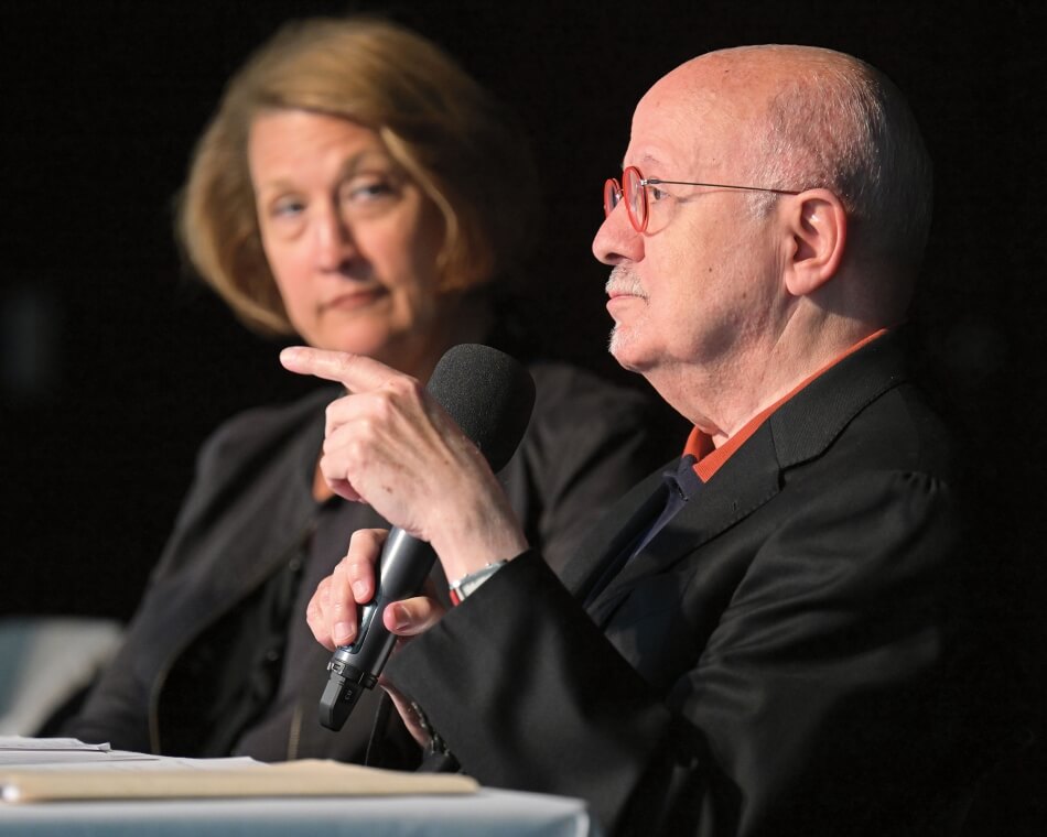 Ruth Watkins (Strada Education Network) and Eduardo Padrón (Miami Dade College) in a panel discussion on Higher Education: Marrying the Needs of Students and the Workforce. Daniel Bayer Photography