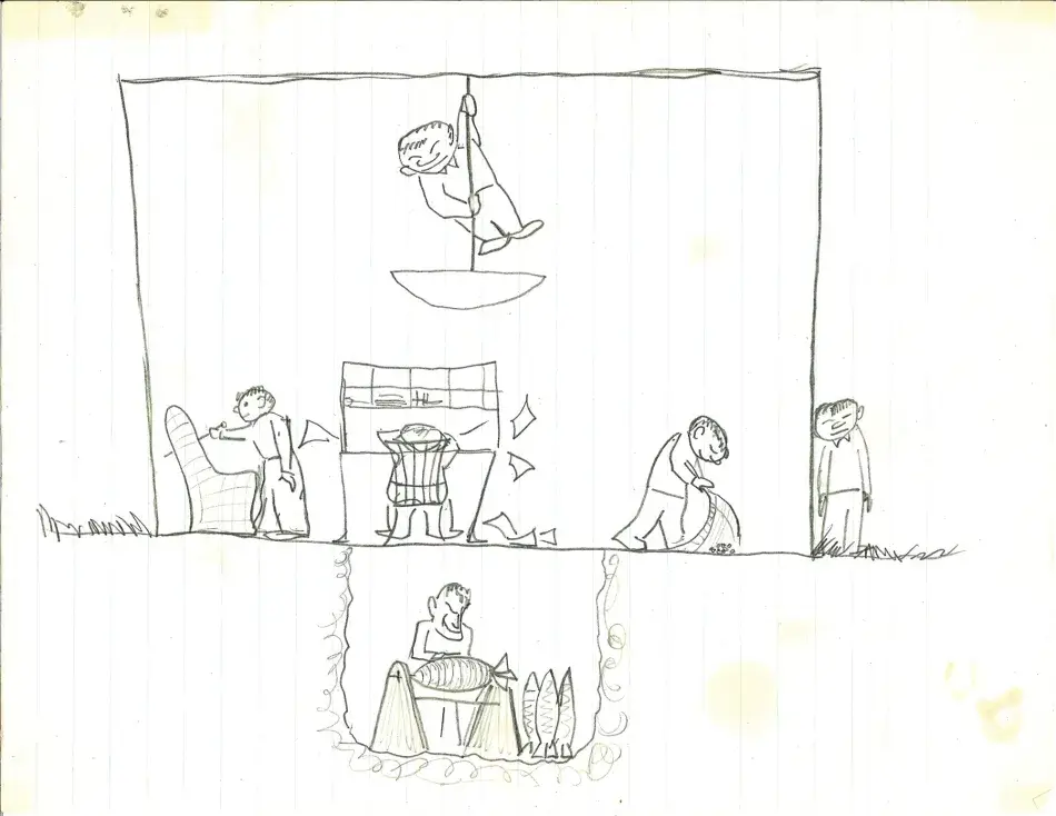 Archives image_2852_001.jpg Sketch in pencil on notebook paper, artist “Bing,” July 12, 1960. Collected by Josephine T. Brewer and donated to the Academy by her family.