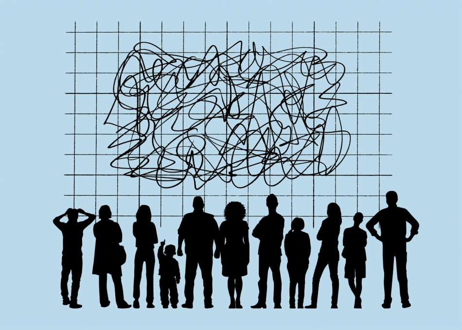 iStock.com/DNY59 People looking at a scrambled line on a graph