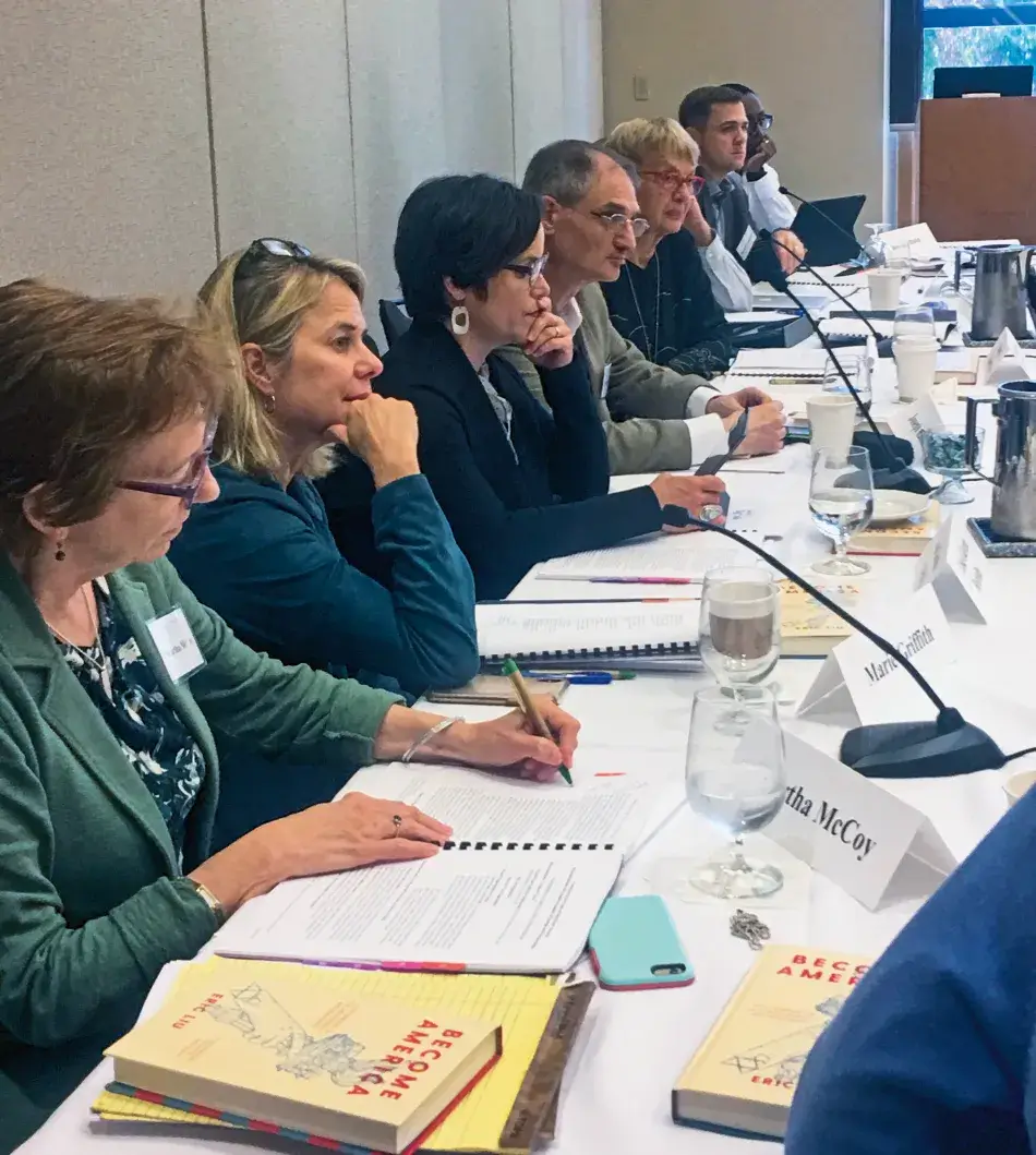 IMG_0301.jpg Commission members at the September 16, 2019, meeting. From front to back: Martha McCoy, Marie Griffith, Lisa García Bedolla, Joseph Kahne, David Campbell, and Ben Vinson.