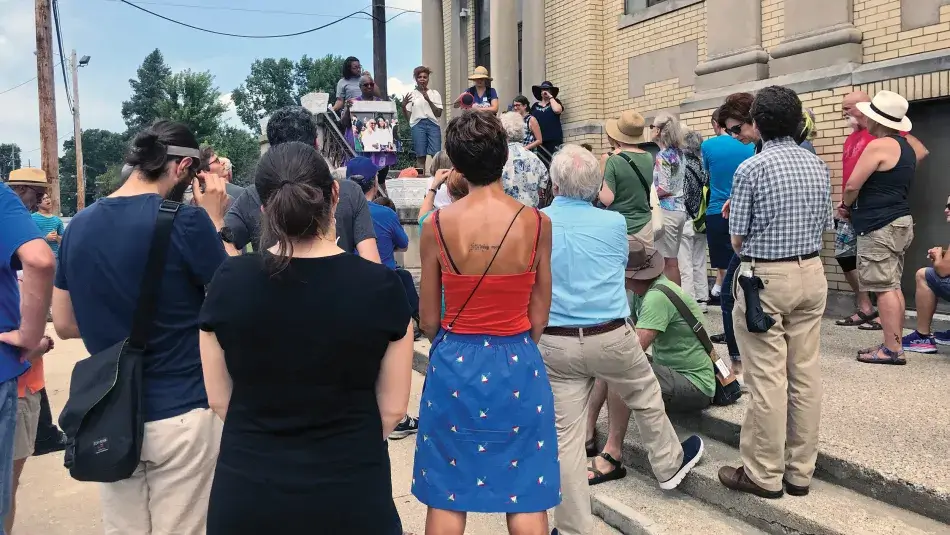 Martha Stewart Photography After the removal of two Confederate statues from the Cheapside town square in 2018, the Blue Grass Community Foundation, the Knight Foundation, and Take Back Cheapside organized (Re)Imagining Cheapside Public Storytelling walks to shed light on the full history of the community and promote discussion.
