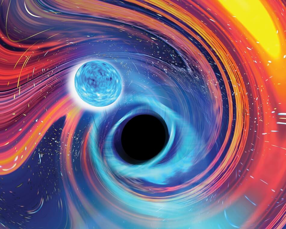 Carl Knox, OzGrav-Swinburne University Artwork of a neutron star–black hole merger. Carl Knox, OzGrav-Swinburne University