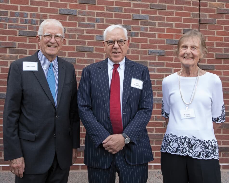 former Board Chair Don M. Randel, David M. Rubenstein, and Nannerl Keohane, photo by Martha Stewart Photography