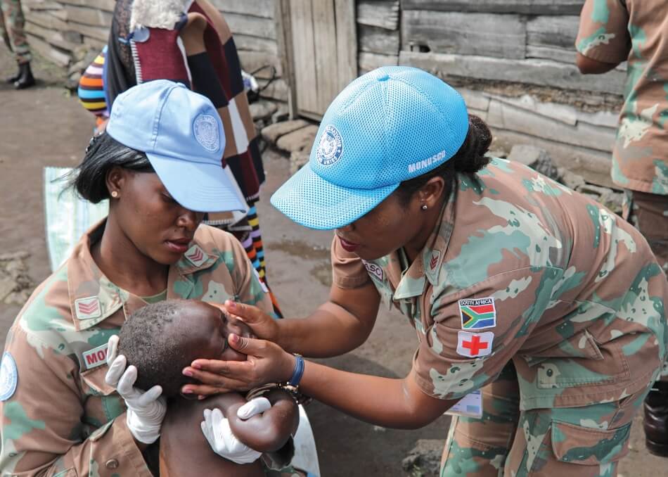 South African peacekeepers serving with the United Nations Organization Stabilization Mission in the Democratic Republic of the Congo (MONUSCO) partner with local organizations to provide medical and nutritional care to orphaned and otherwise vulnerable children in North Kivu province. 