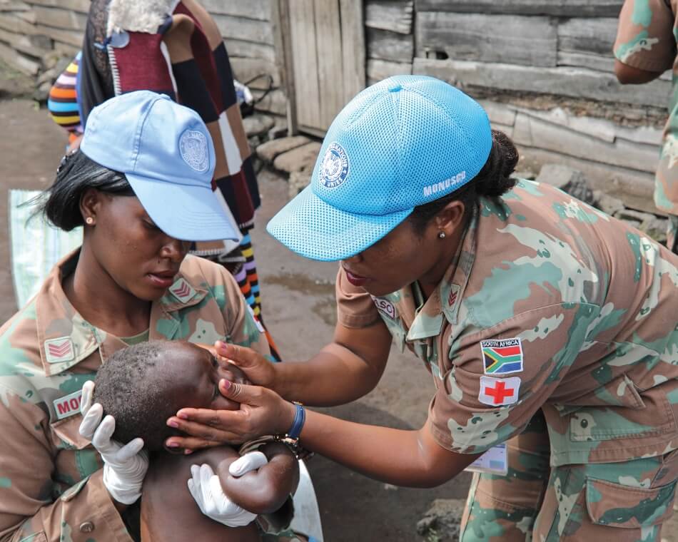 South African peacekeepers serving with the United Nations Organization Stabilization Mission in the Democratic Republic of the Congo (MONUSCO) partner with local organizations to provide medical and nutritional care to orphaned and otherwise vulnerable children in North Kivu province. UN Photo/Michael Ali