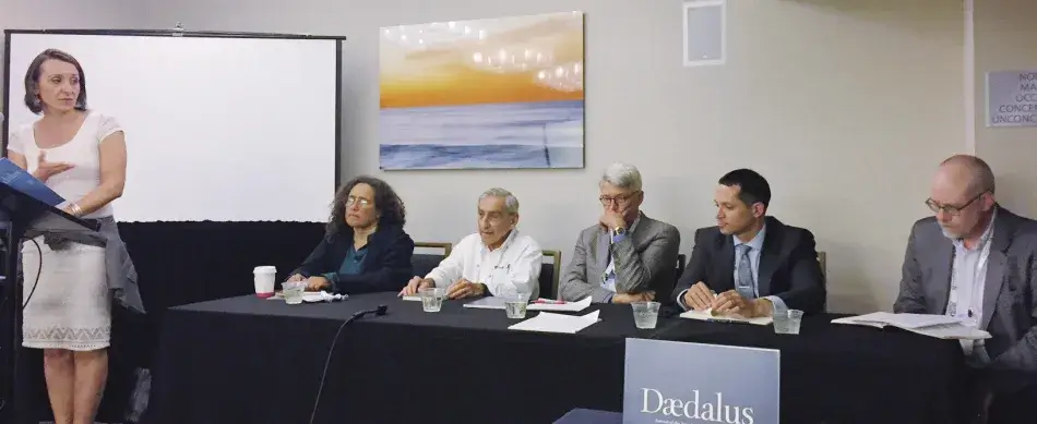 At the podium, Francesca Giovannini; seated, left to right: Neta Crawford, Michael Walzer, Scott Sagan, Michael Horowitz, and David Fidler At the podium, Francesca Giovannini; seated, left to right: Neta Crawford, Michael Walzer, Scott Sagan, Michael Horowitz, and David Fidler