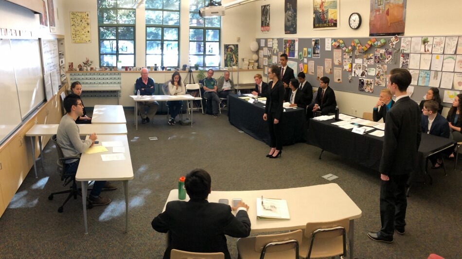 Students participate in the 2019 NorCal Mock Trial Tournament held at Menlo School.