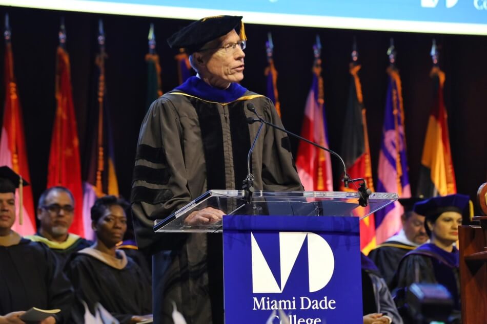 Academy President David Oxtoby speaks at the 2019 Miami Dade College Commencement Ceremony