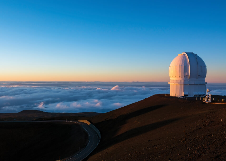 Keck observatory on Mauna Kea, at 14,000 feet, on the big island of Hawaii during sunset. 