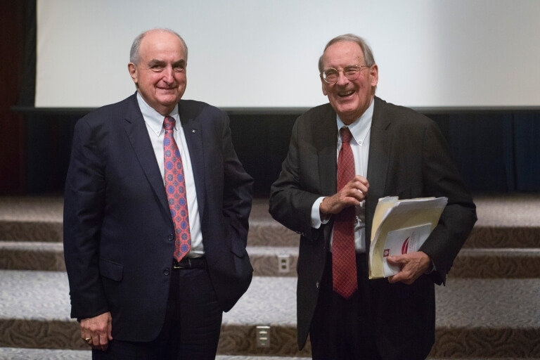 IU President Michael McRobbie and Academy President Jonathan Fanton