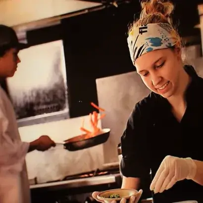 A culinary student in the kitchen.