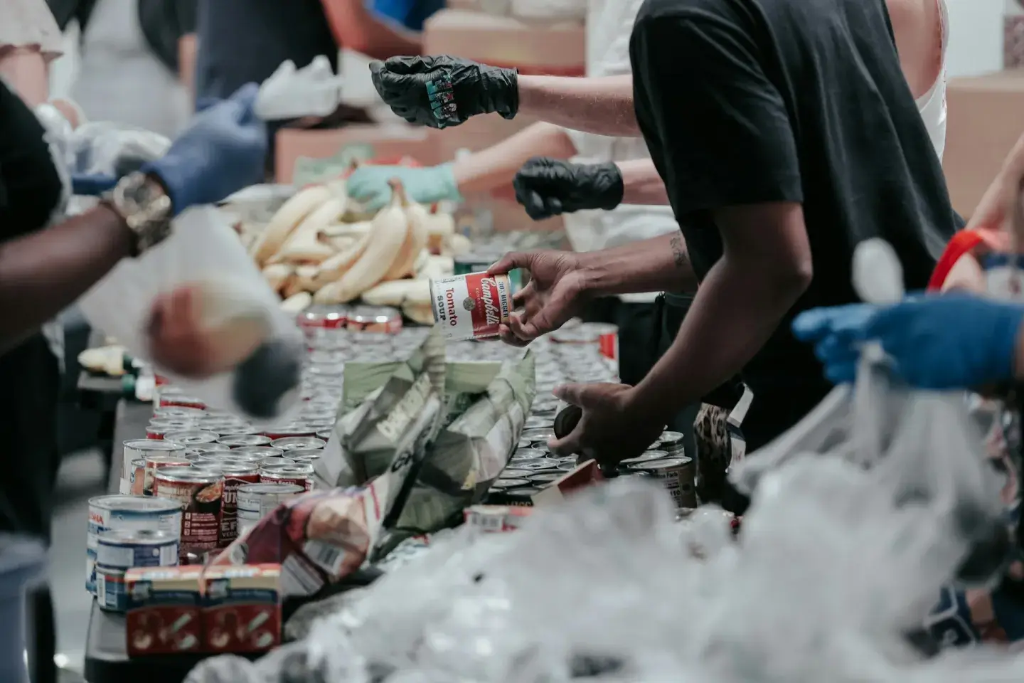 Community partnership shown with Hands Sorting Food 