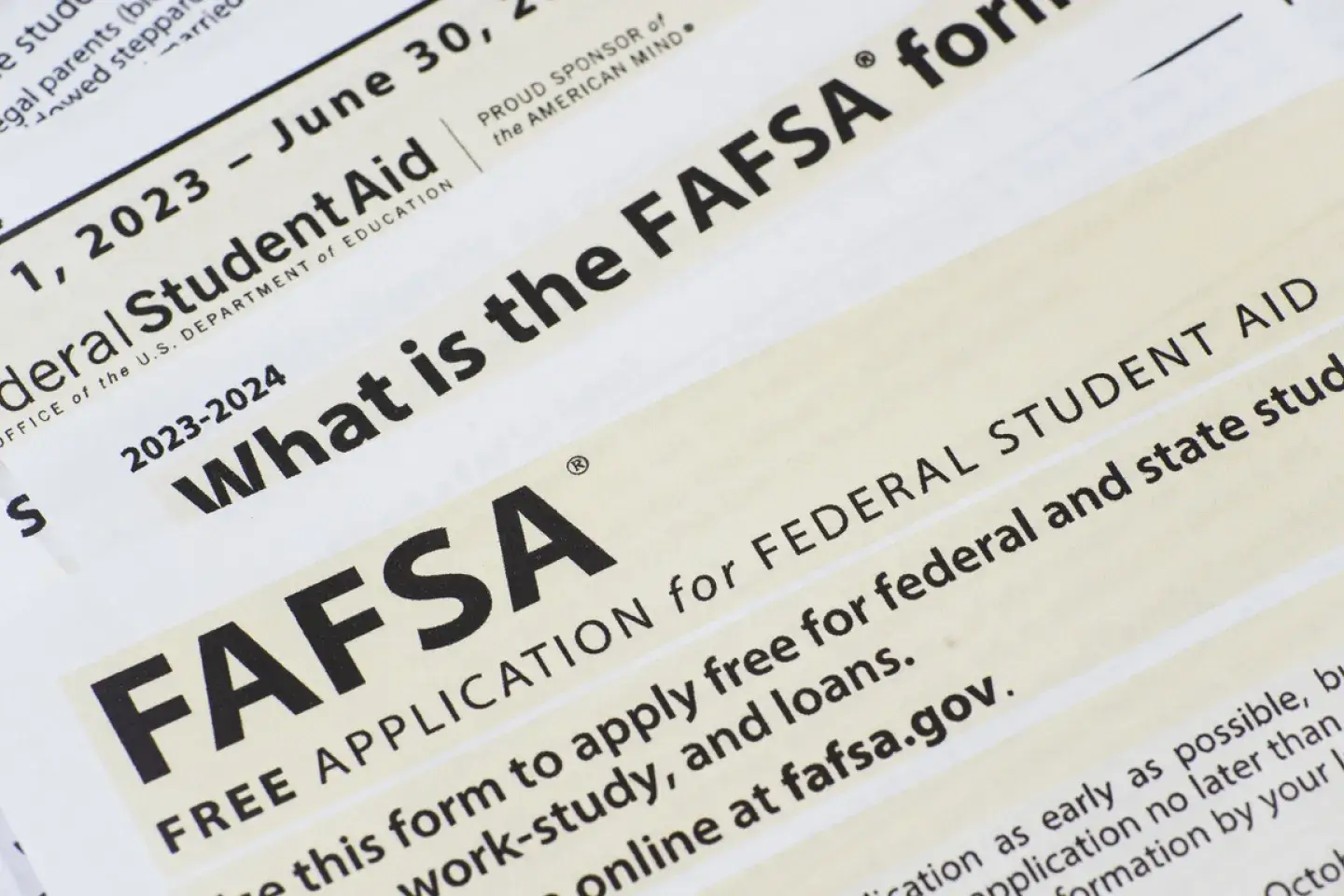 Close up of federal financial aid application