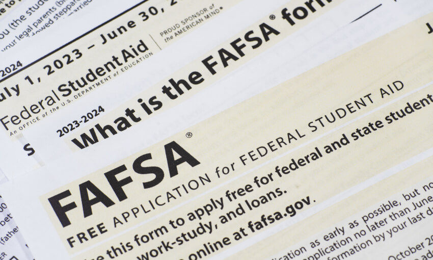 Close up of federal financial aid application