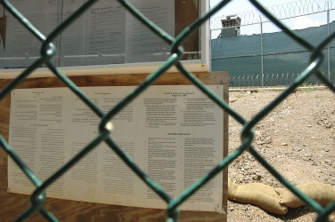 A bulletin board posting of the Geneva Convention at Guantanamo Bay