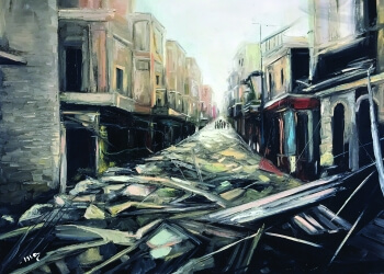 Painting of Aleppo ruins Syrian civil war