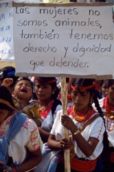 Photograph of indigenous women in Chiapas marching in support for the peace accord between Mexican government and the Zapatista movement