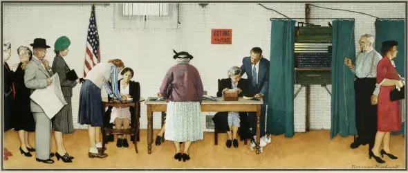norman rockwell painting of voting booth polling