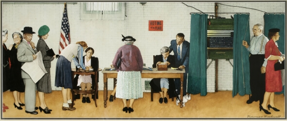 norman rockwell painting of voting booth polling 