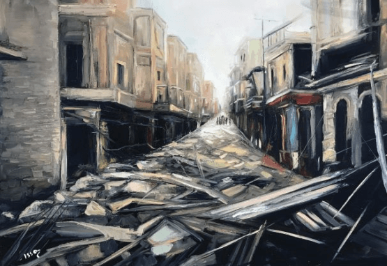 Painting of Aleppo ruins Syrian civil war
