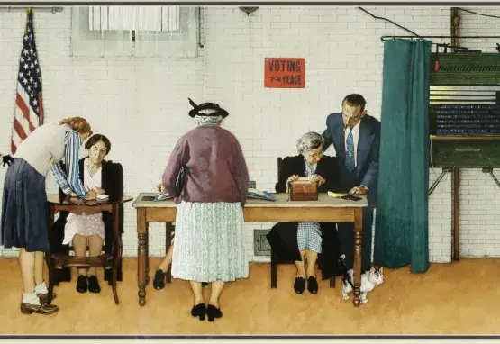 norman rockwell painting of voting booth polling 