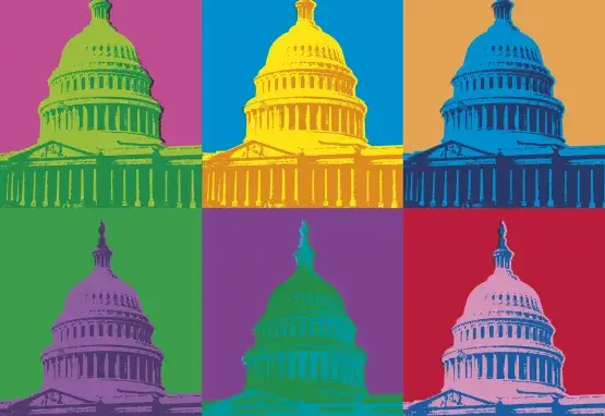 Six colorful images of the Capitol building. 