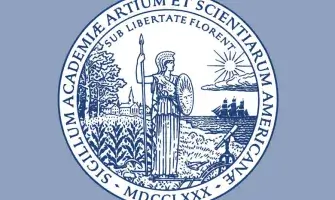 Shield of the American Academy of Arts & Sciences featuring Minerva with shield.