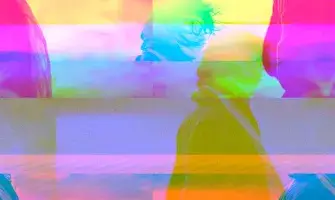 Colorful somewhat abstract image of people's profiles. 