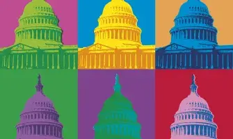 Six colorful images of the Capitol building. 
