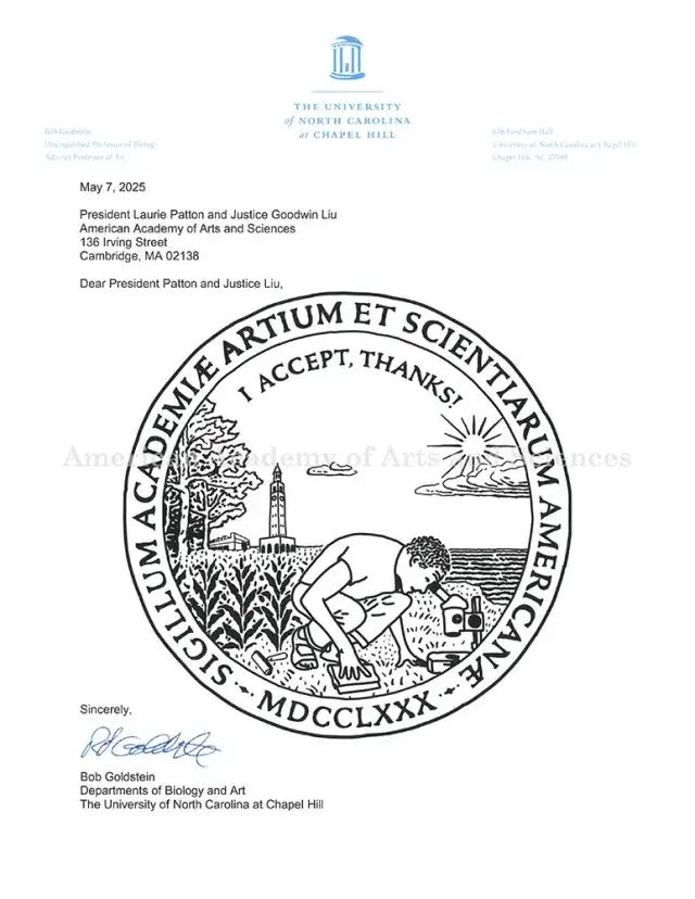 Letter of acceptance from Bob Goldstein: black text and image on white paper