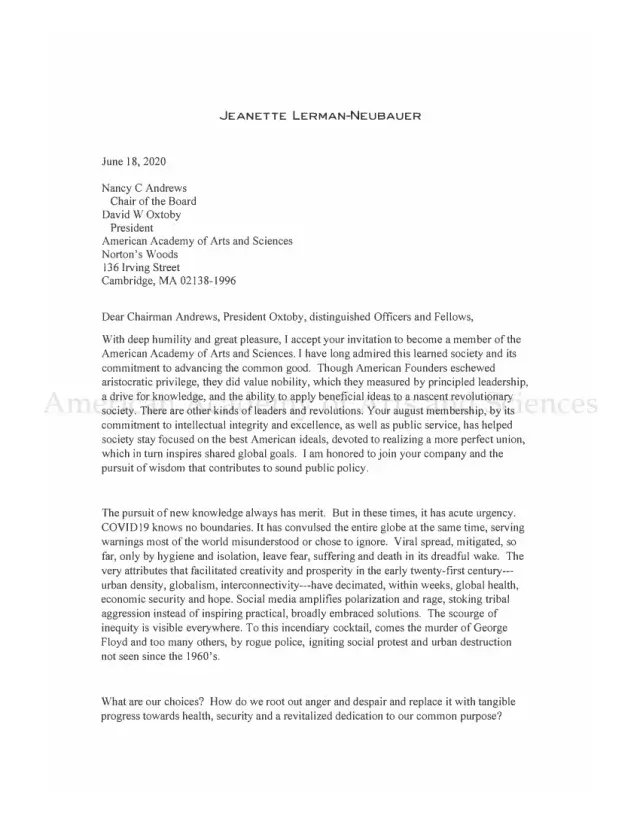 Letter from Jeanette Lerman-Neubauer