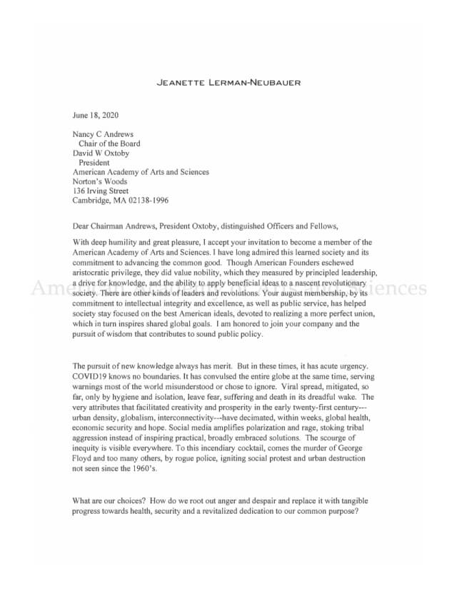 Letter from Jeanette Lerman-Neubauer