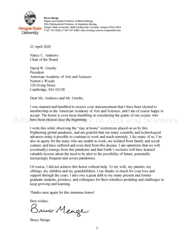 Letter from Bruce Menge