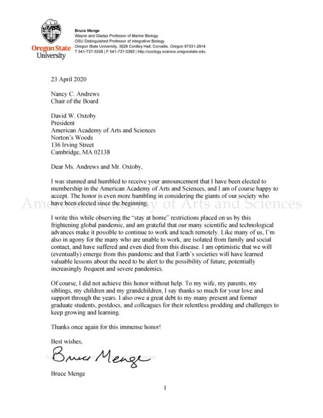 Letter from Bruce Menge