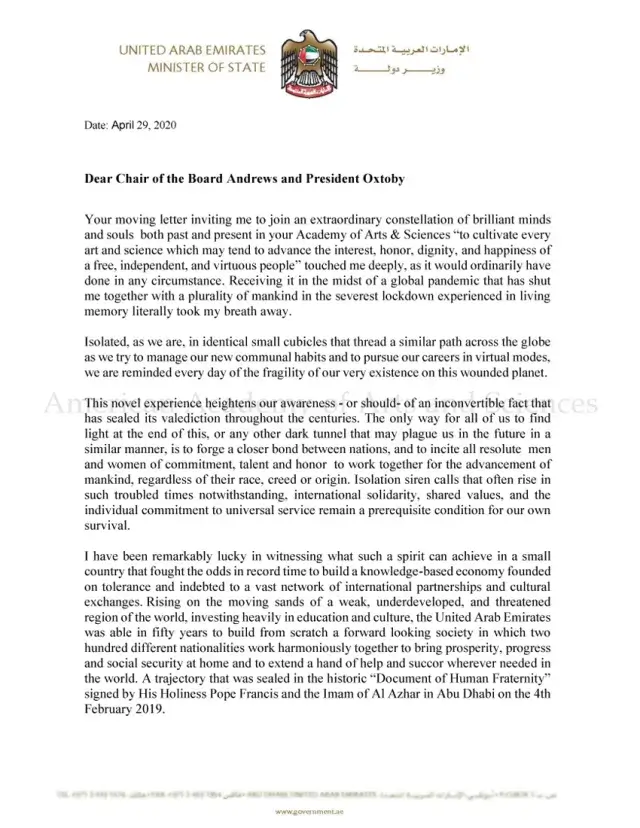 Letter from Zaki Nusseibeh