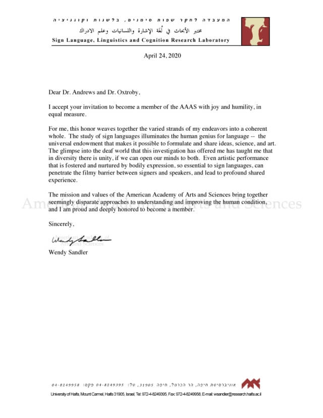 Letter from Wendy Sandler